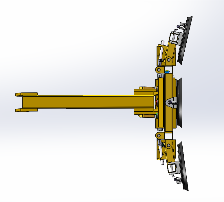 End-view design drawing: the outer pad groups are angled relative to the central pads to follow a curved surface.