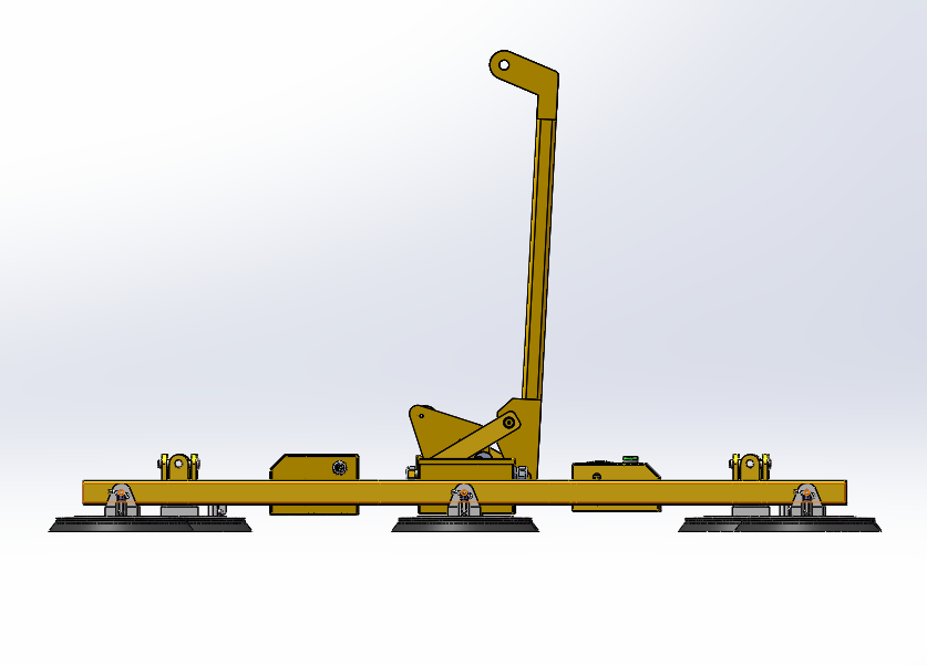 Side-view design drawing of the flat-glass arrangement, with the pad faces aligned in one plane.