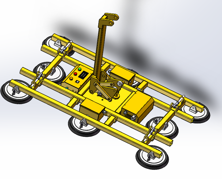 Perspective design drawing showing the eight-pad distribution and the central lifting structure.