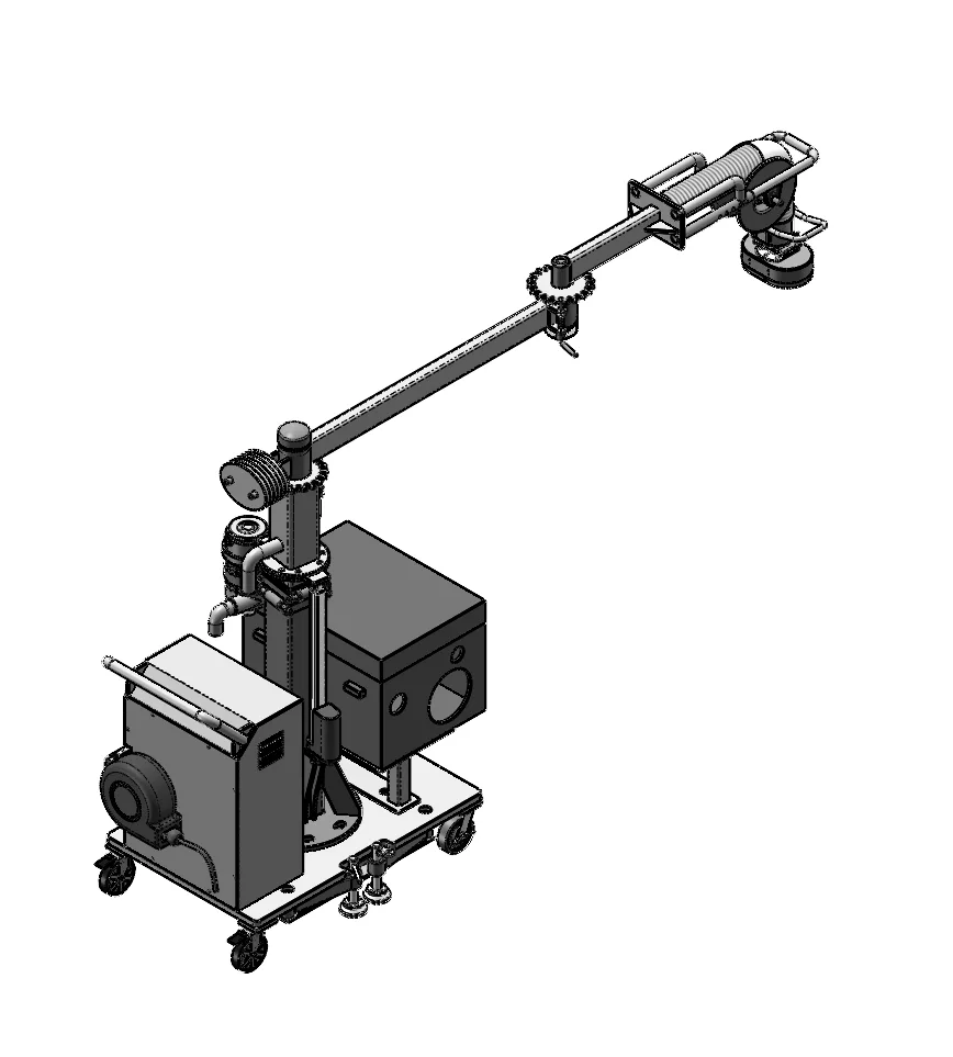 Mobile jib arrangement with a counterweight base and separate working supports.