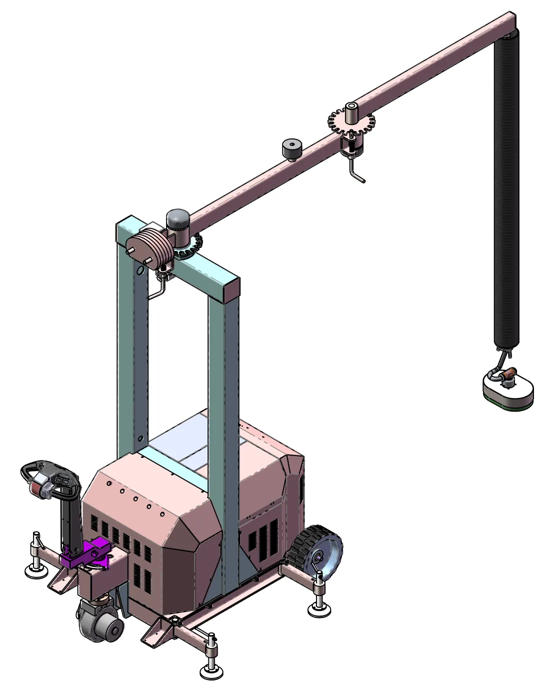 Articulating mobile station in its working position; layout example.
